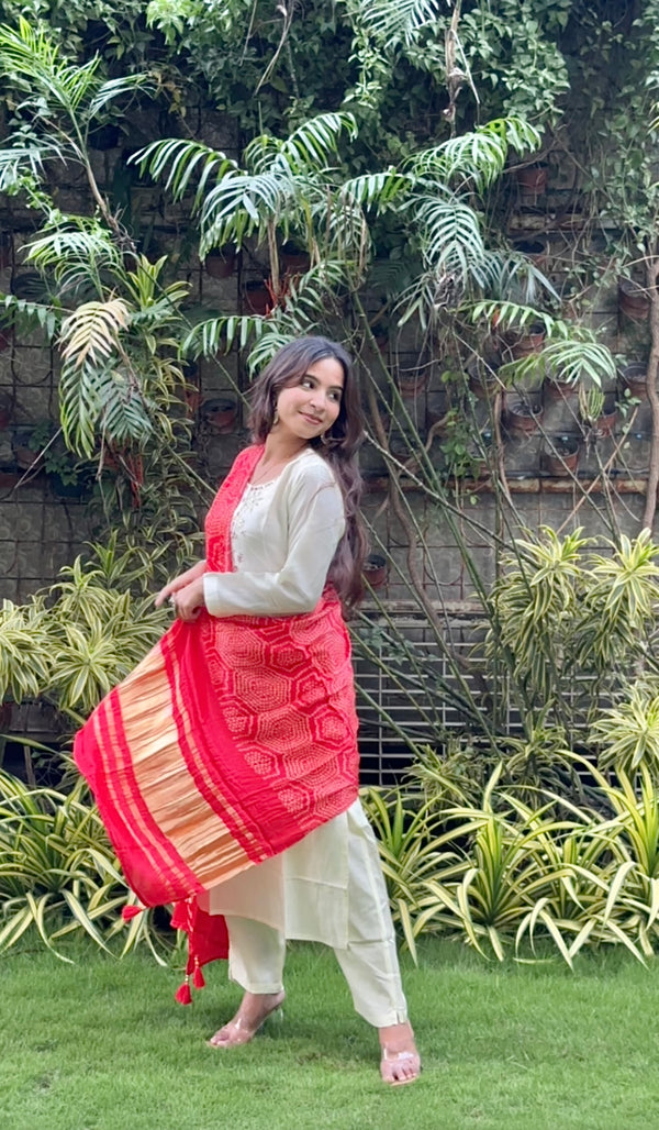 White Gajji Silk Dupatta set