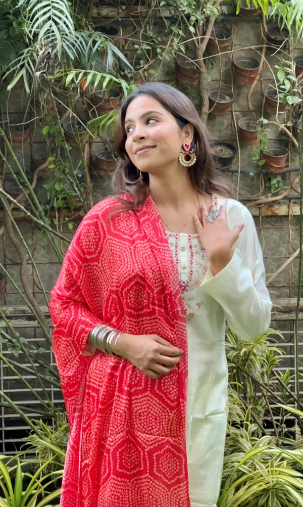 White Gajji Silk Dupatta set