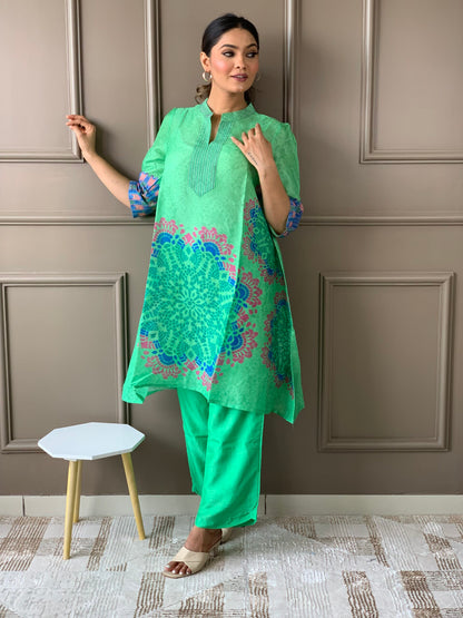 Green Russian silk co ord set