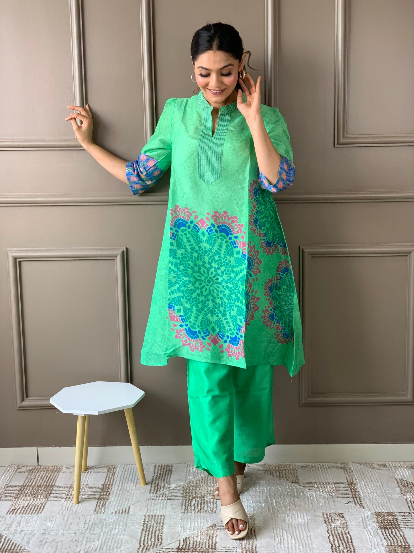 Green Russian silk co ord set