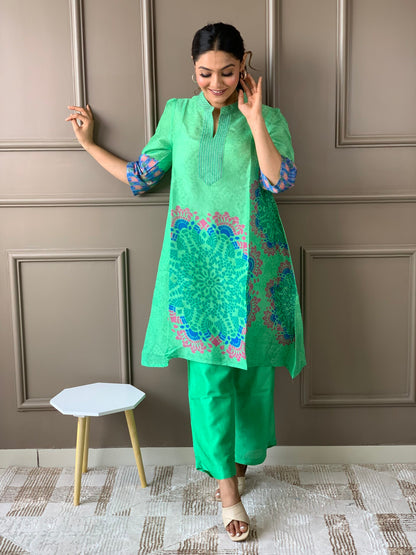 Green Russian silk co ord set