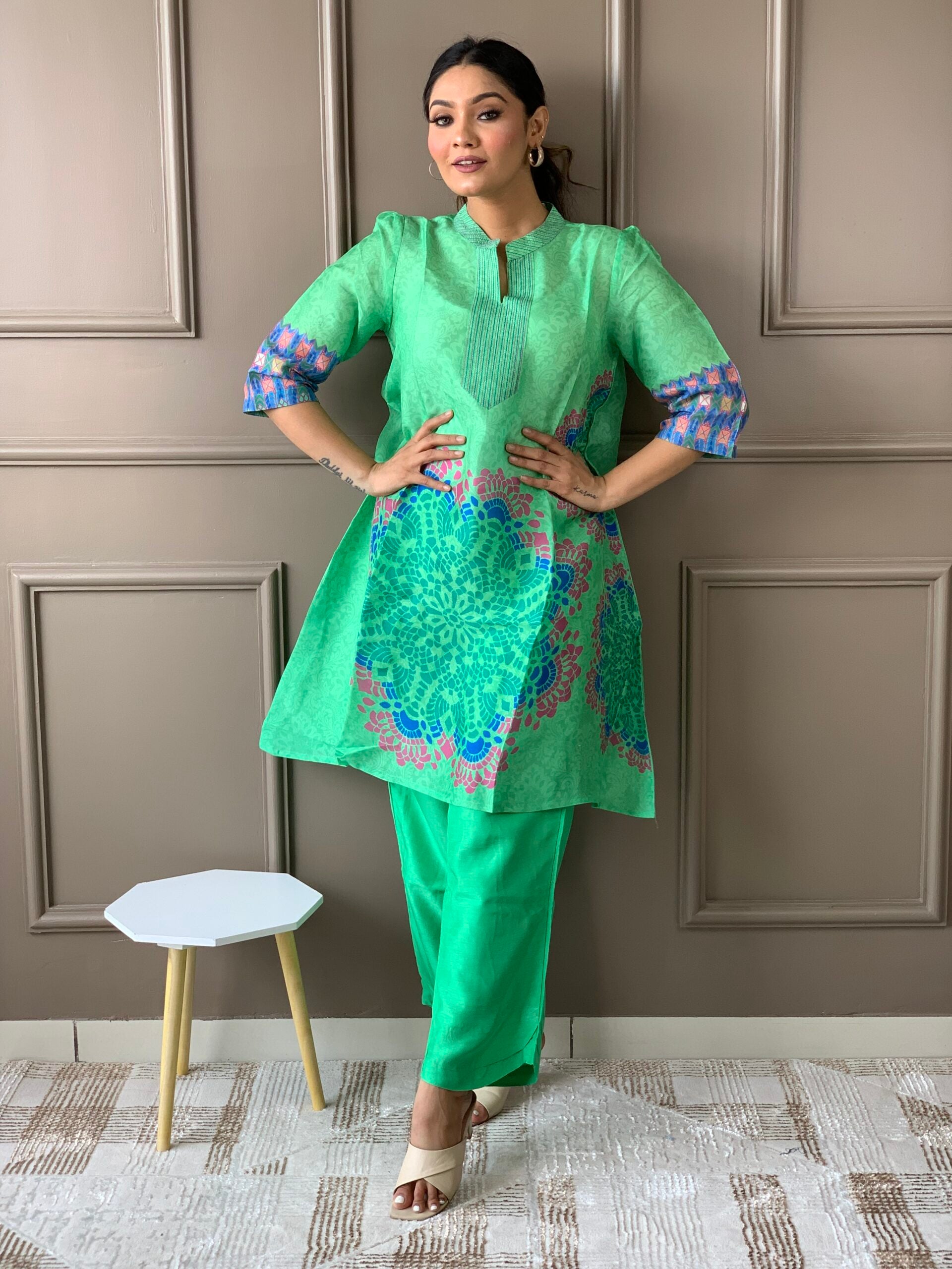 Green Russian silk  co ord set