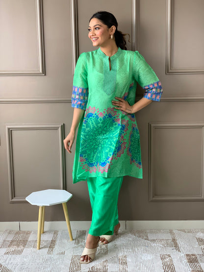 Green Russian silk co ord set