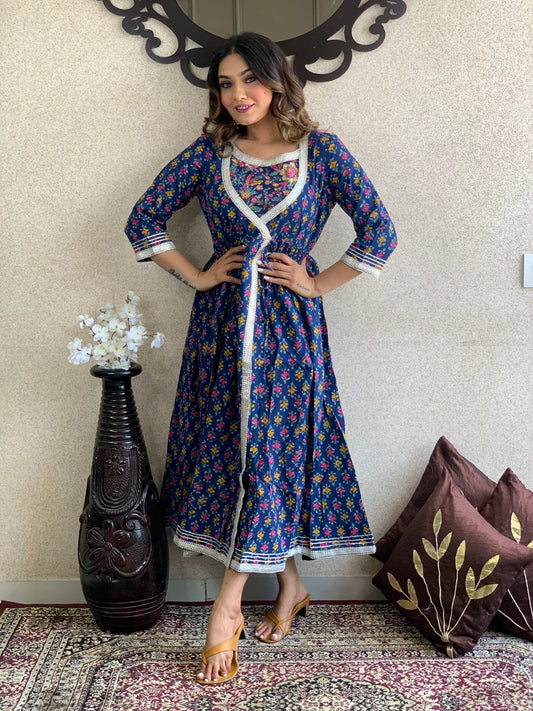 Blue Cotton Long Dress