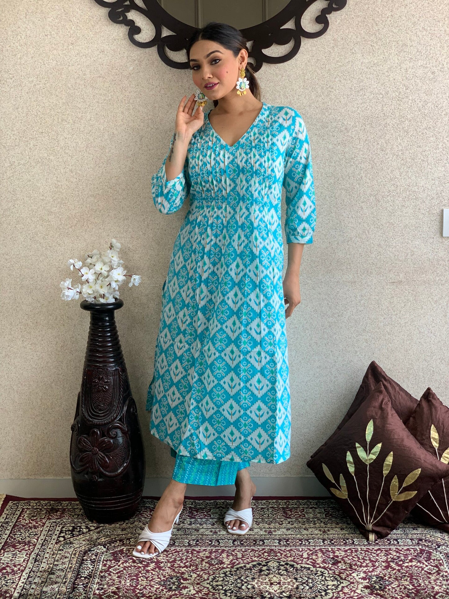 Firozi Cotton Kurta Set