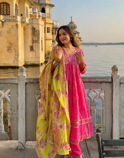 Pink Anarkali Dupatta Set