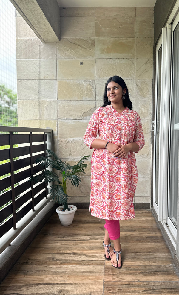 Pink Cotton Kurta Pant Set