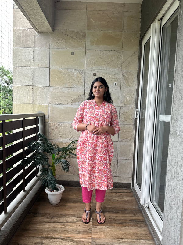 Pink Cotton Kurta Pant Set