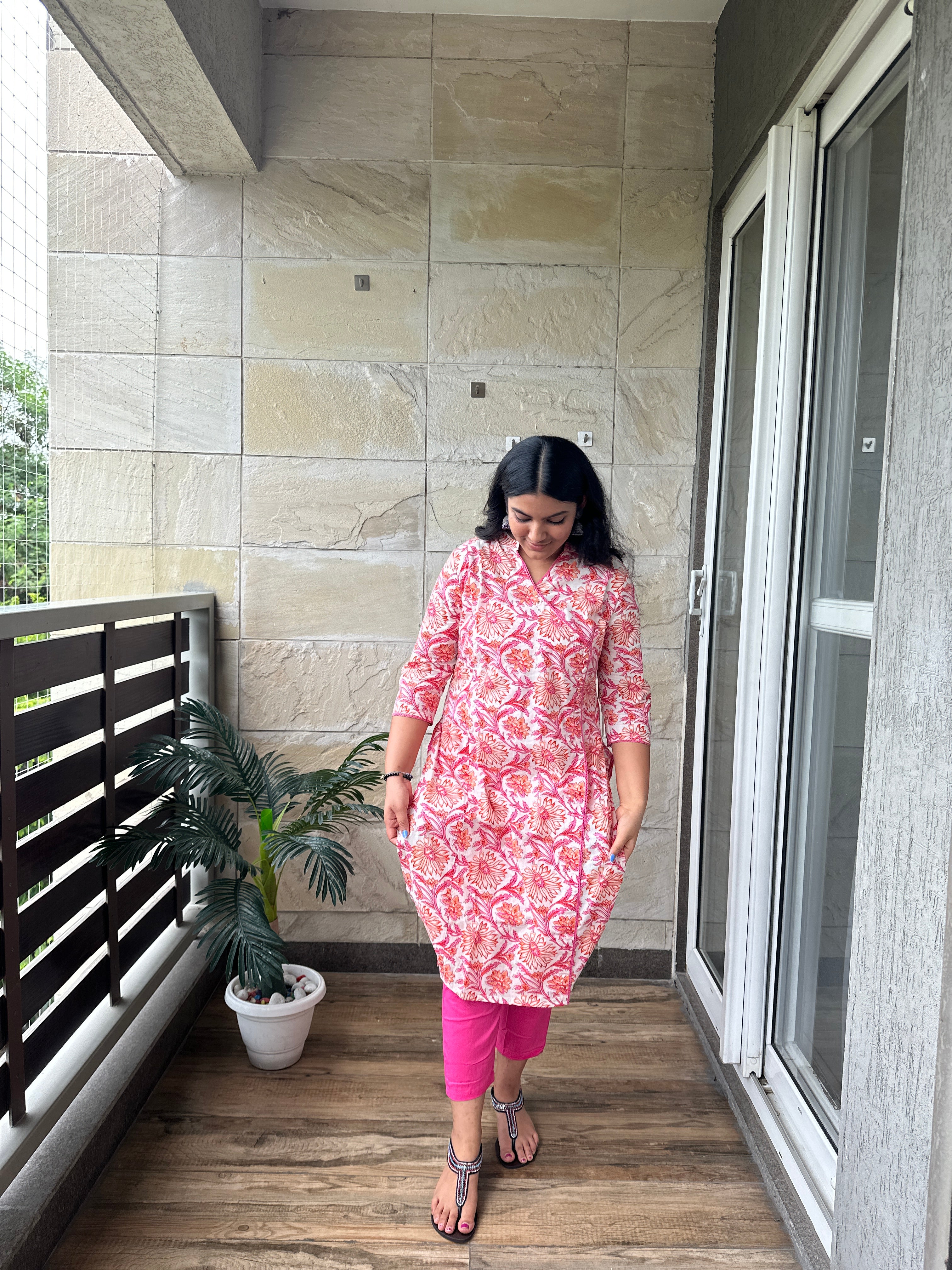 Pink Cotton Kurta Pant Set