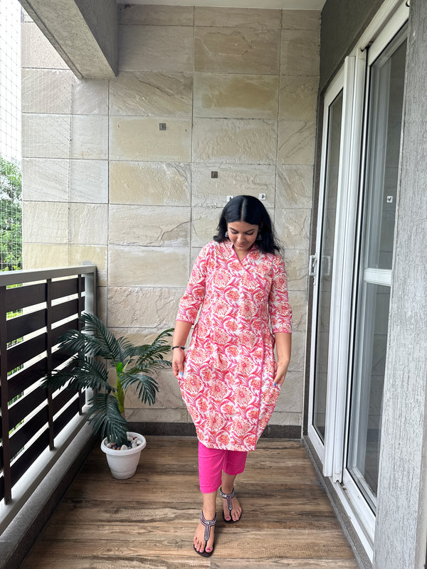 Pink Cotton Kurta Pant Set