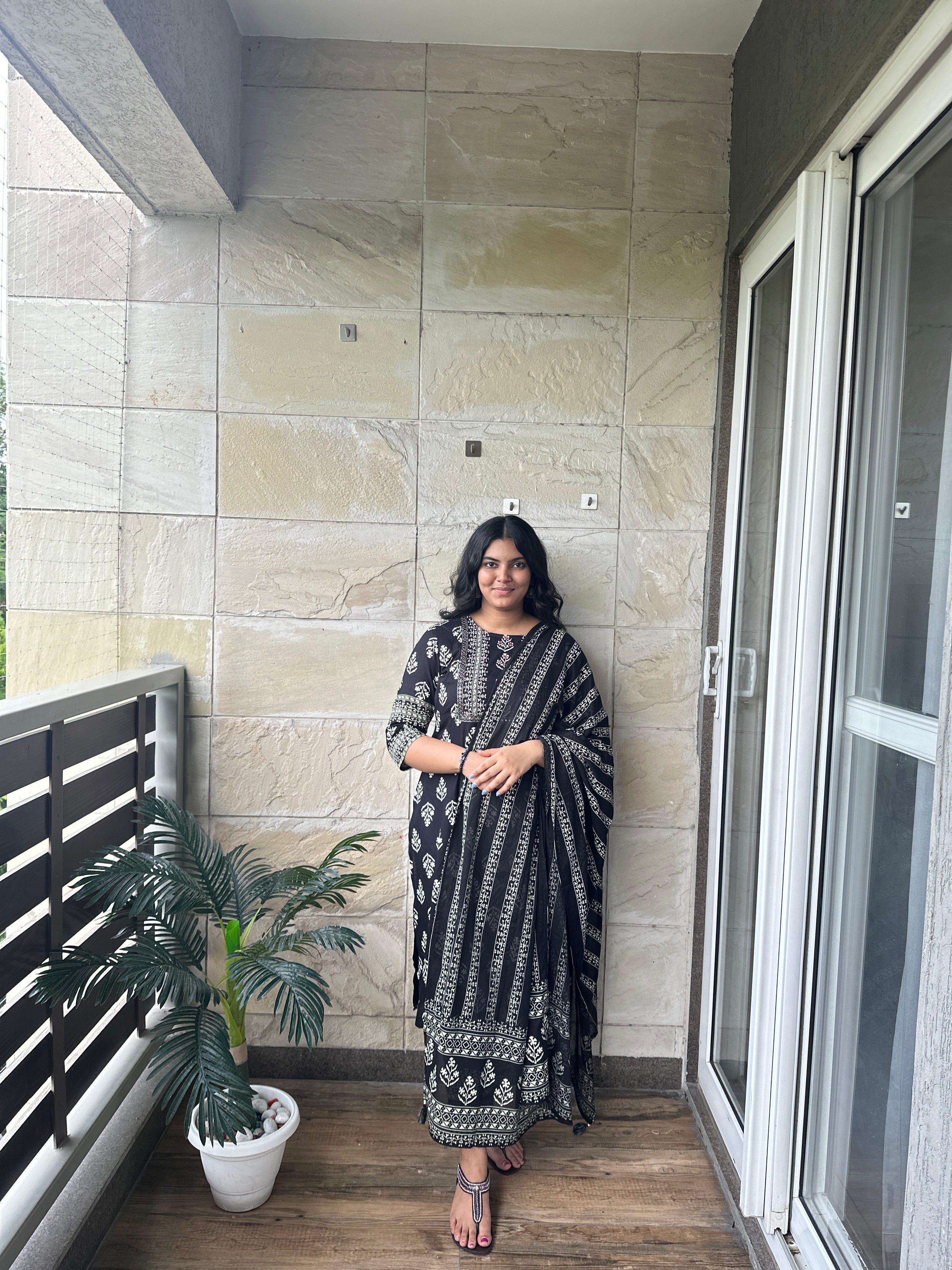 Black Cotton Dupatta set