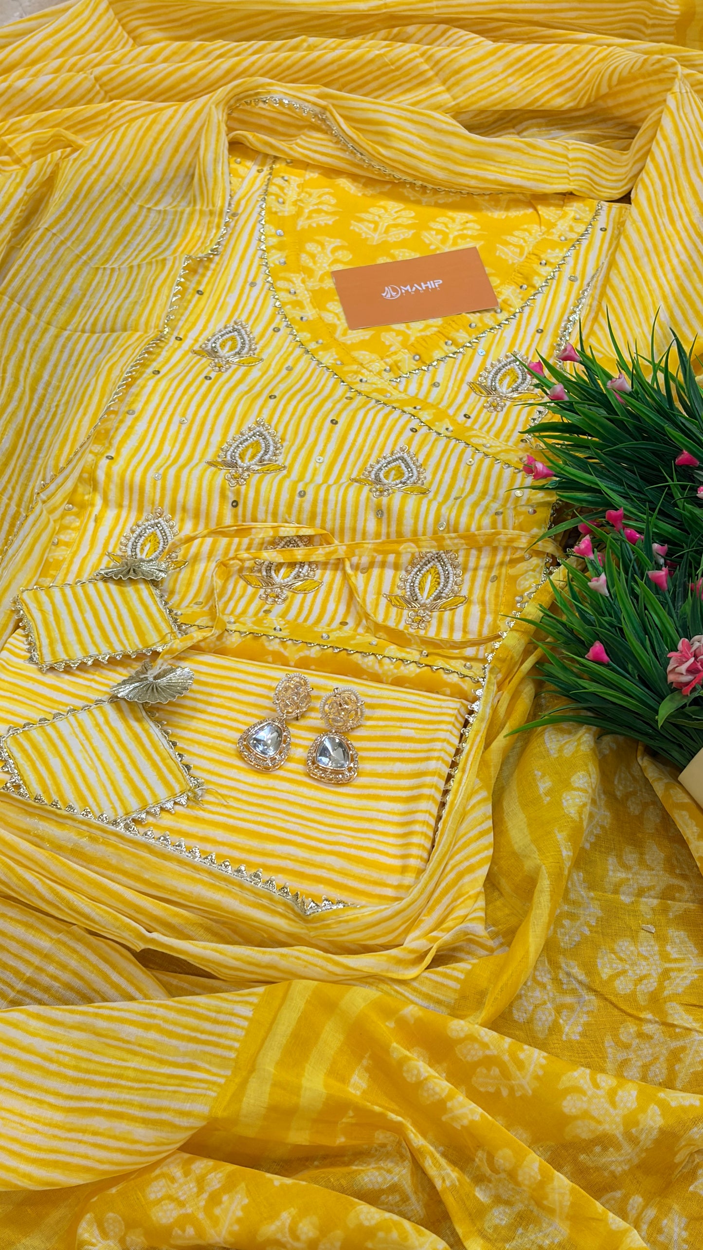 Yellow Handblock Unstitched Suit Set