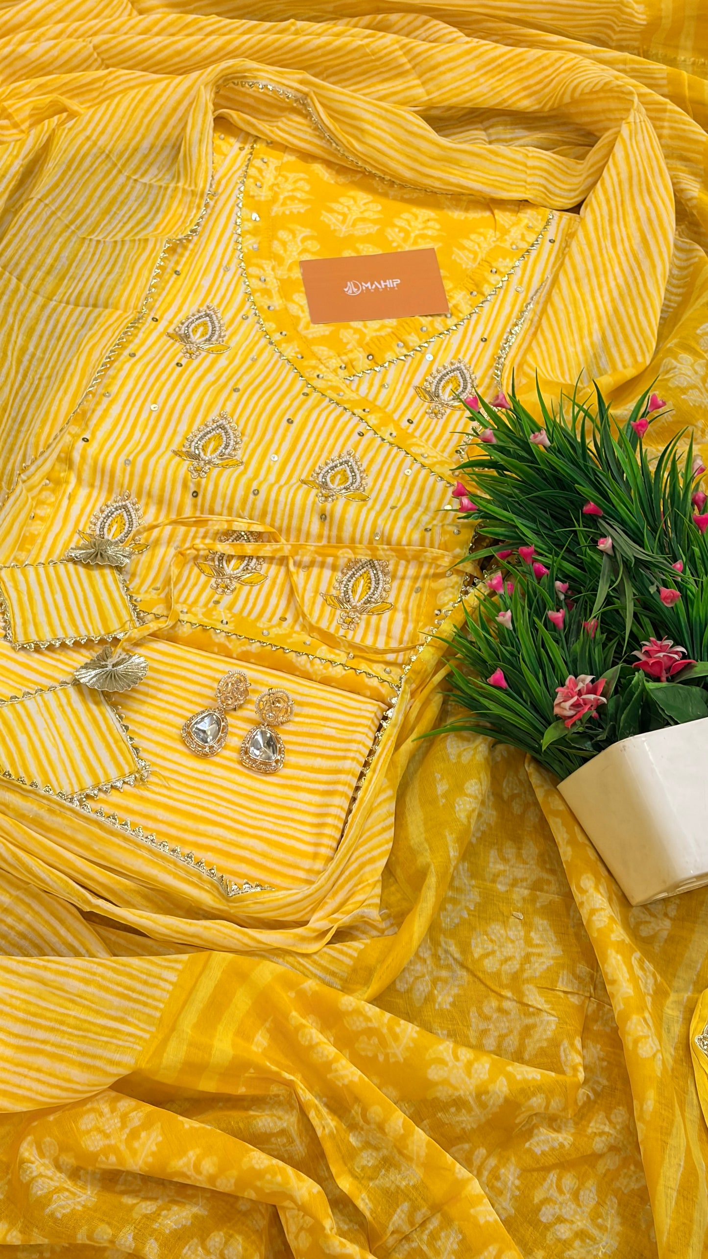 Yellow Handblock Unstitched Suit Set