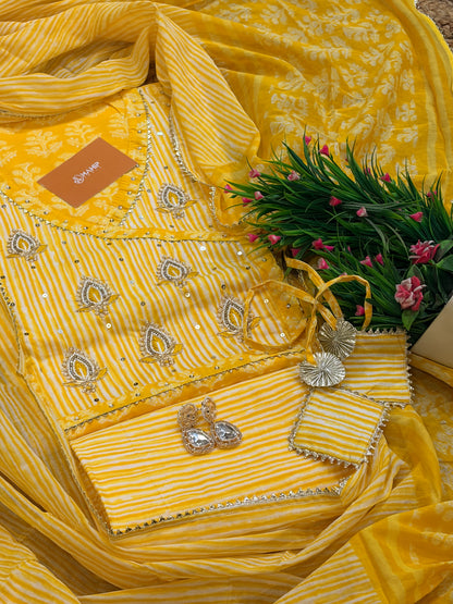 Yellow Handblock Unstitched Suit Set