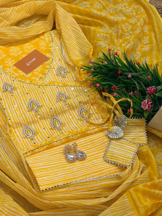 Yellow Handblock Unstitched Suit Set