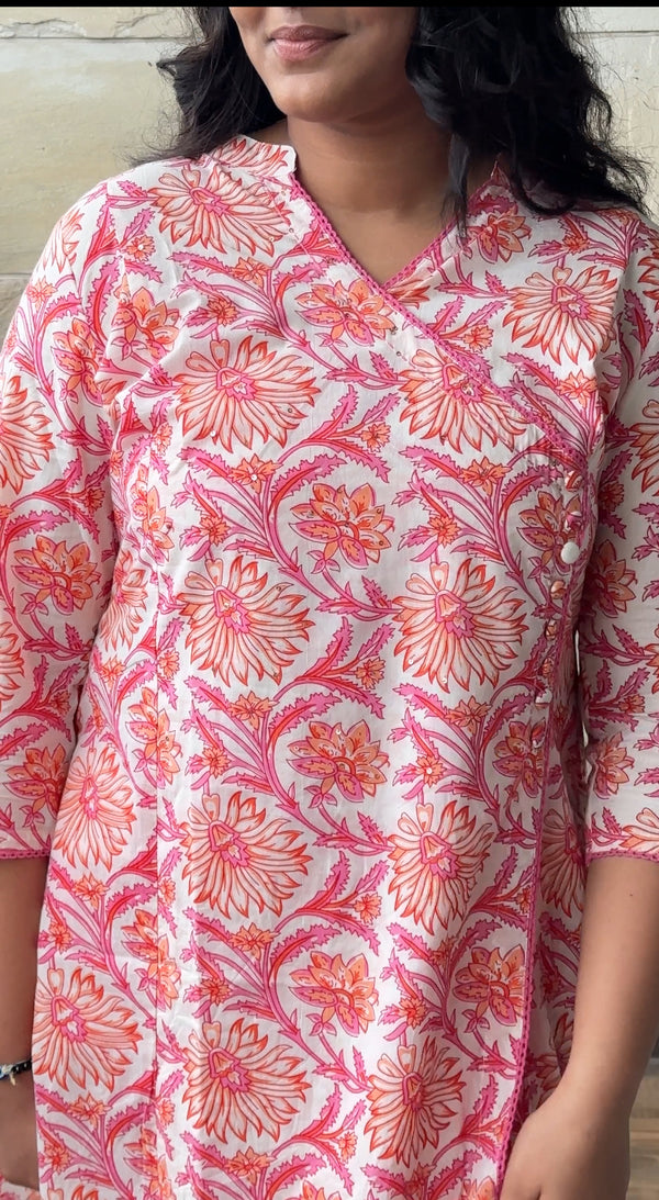 Pink Cotton Kurta Pant Set