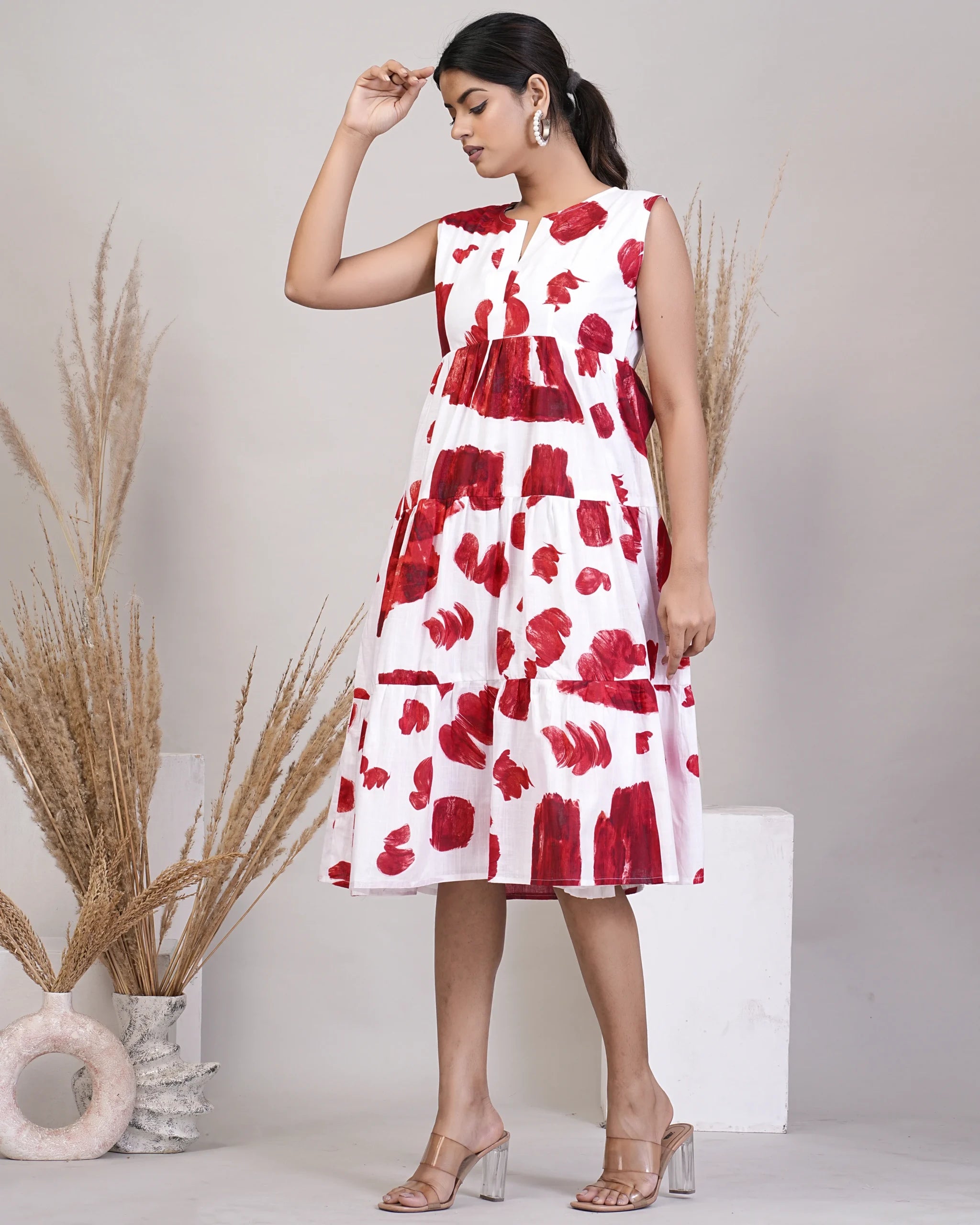 Linen Red water colour Dress