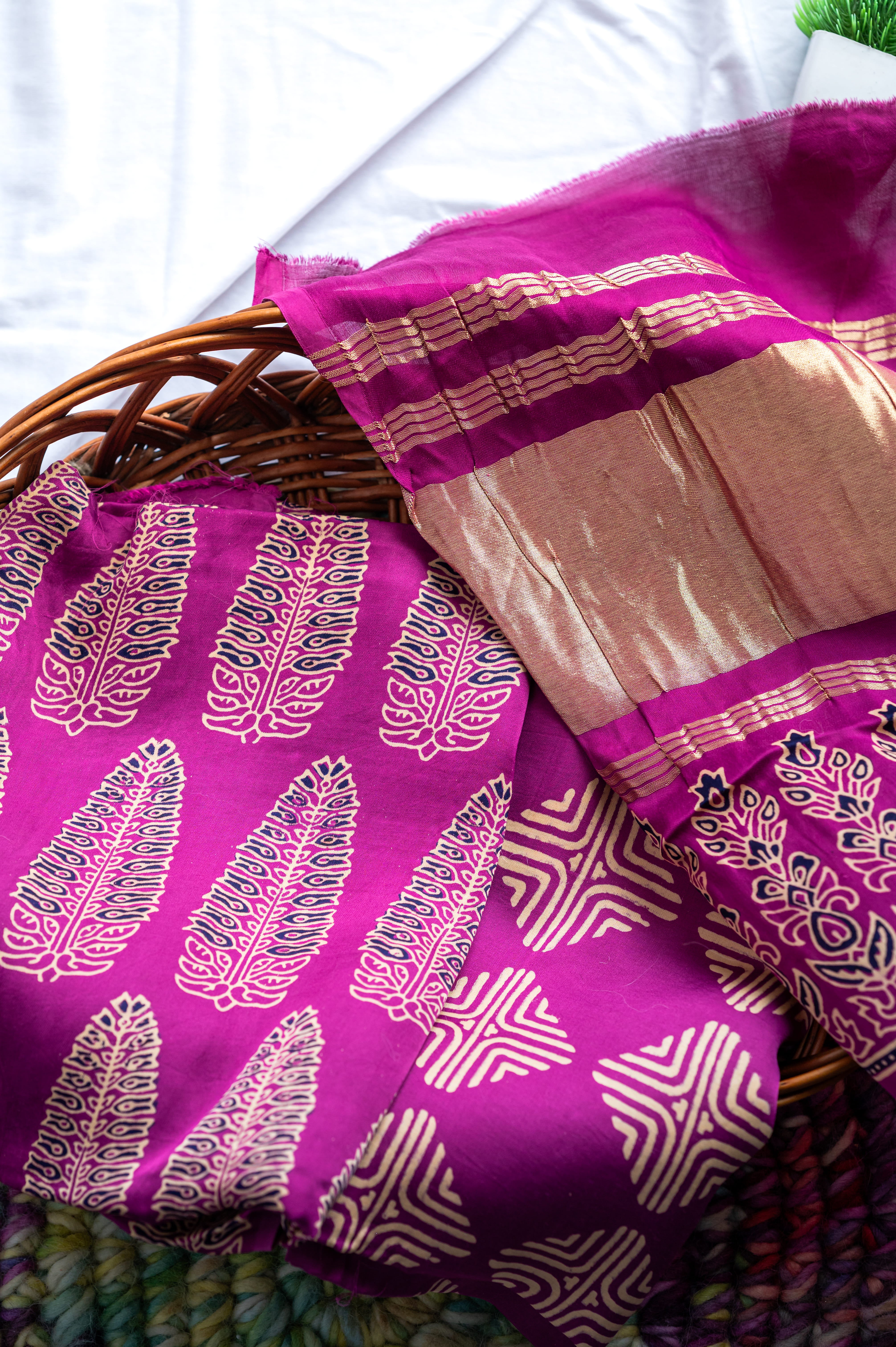 Magenta Modal Silk Ajarakh Suit Set