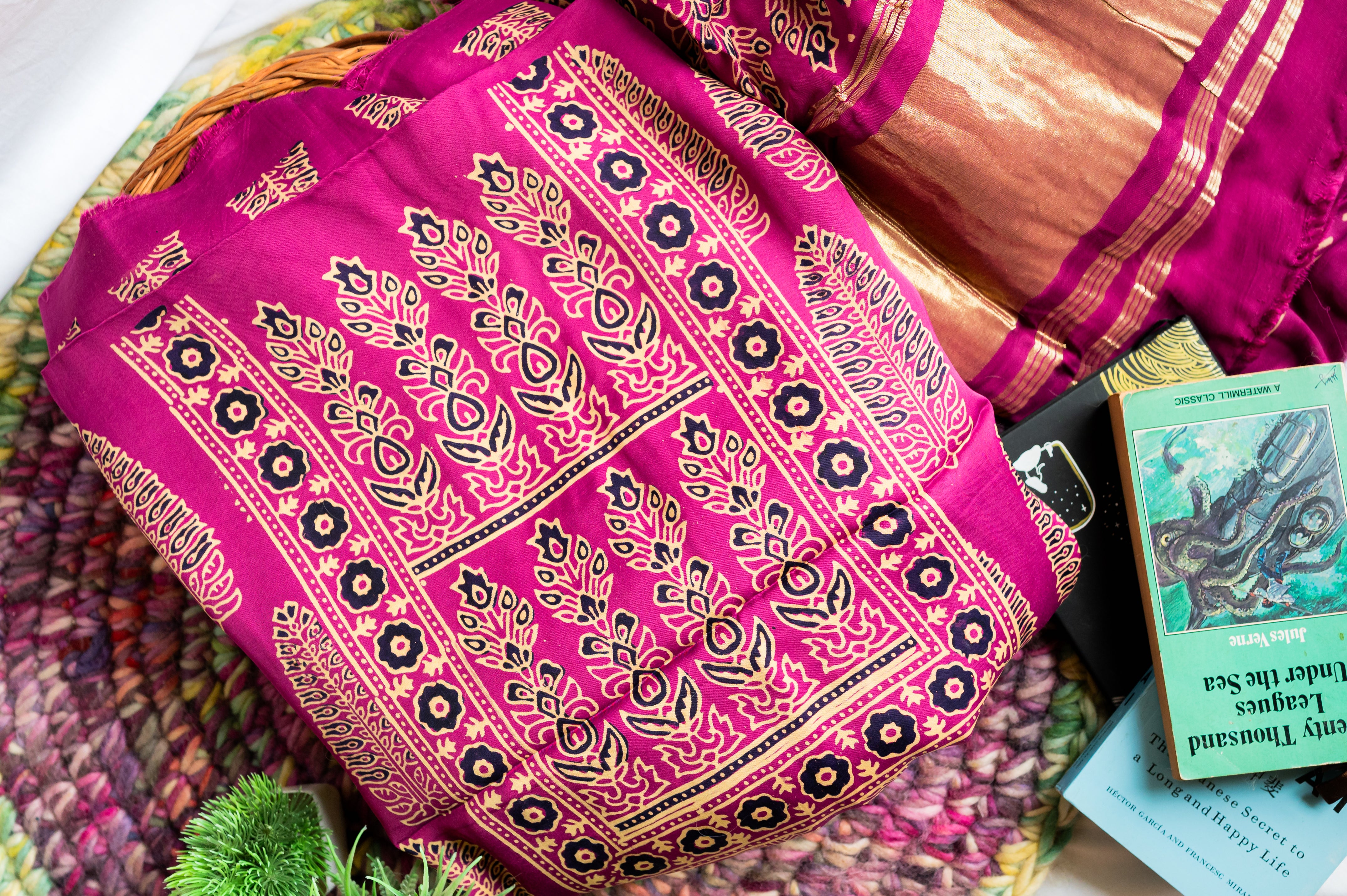Magenta Modal Silk Ajarakh Suit Set