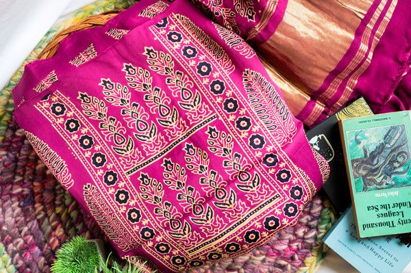 Magenta Modal Silk Ajarakh Suit Set