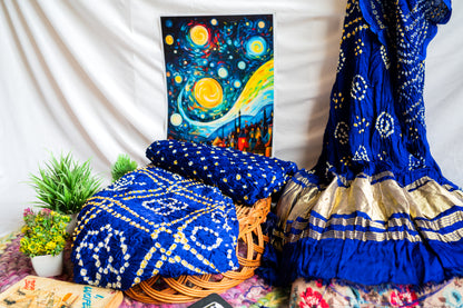 Blue Modal Handmade Bhandhej Suit Set