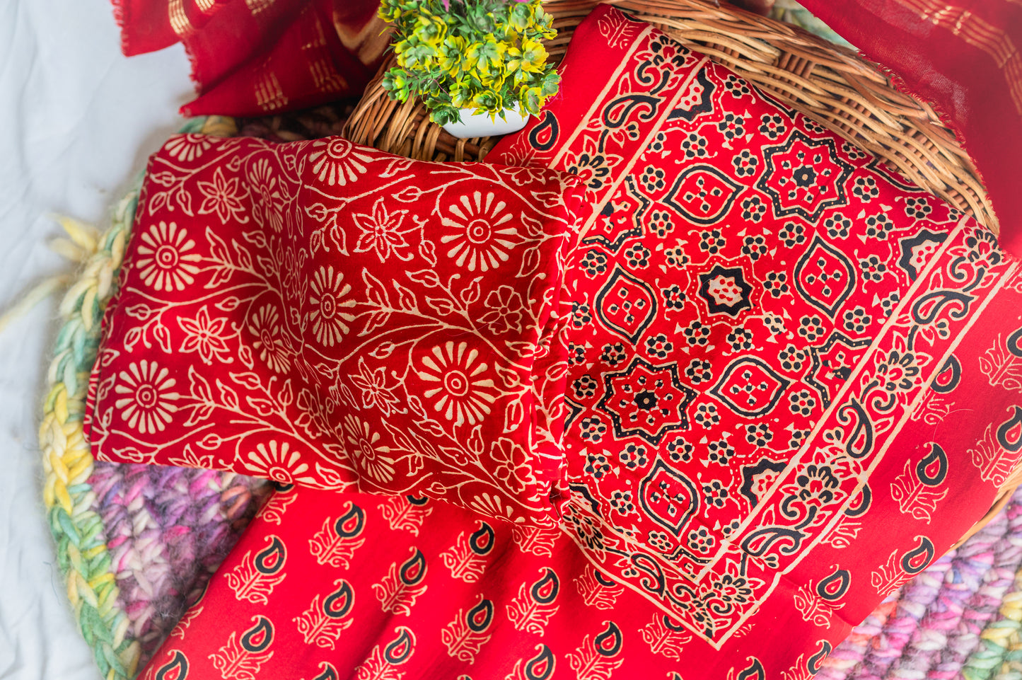 Red Modal Silk Ajarakh Suit Set