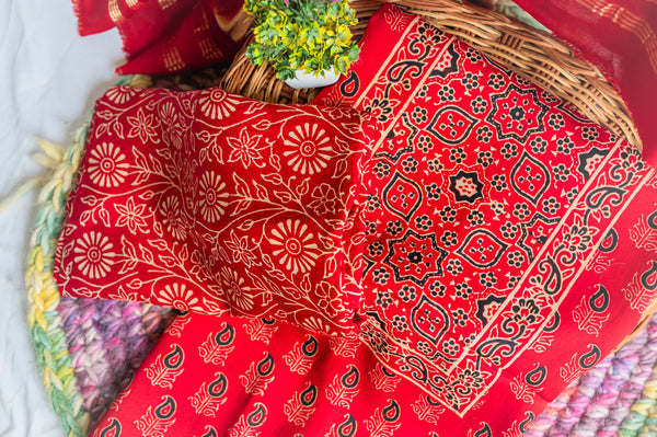 Red Modal Silk Ajarakh Suit Set