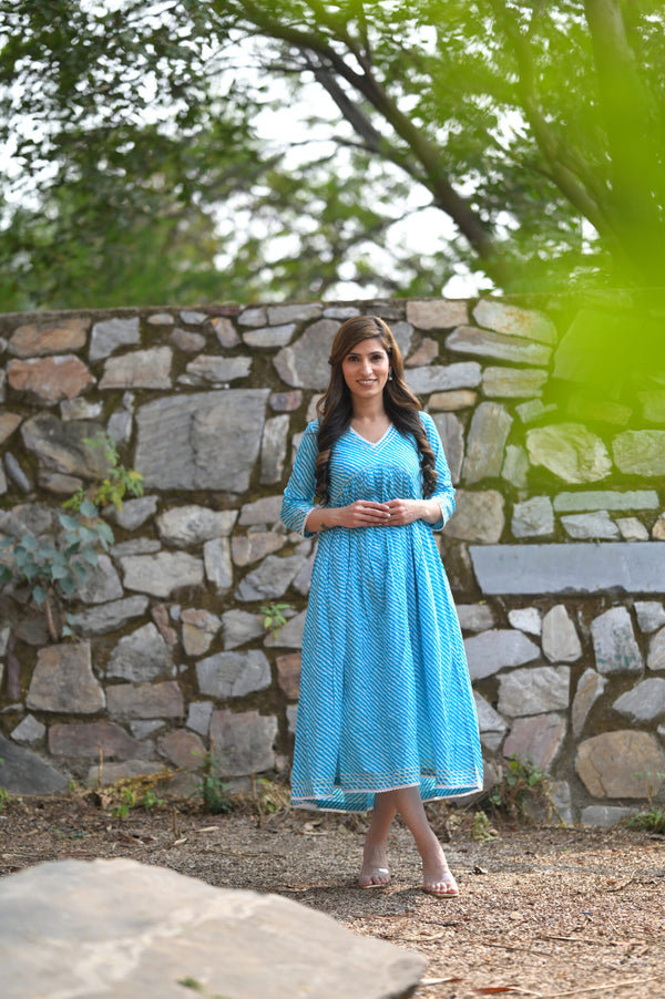Blue Lehriya Long Dress