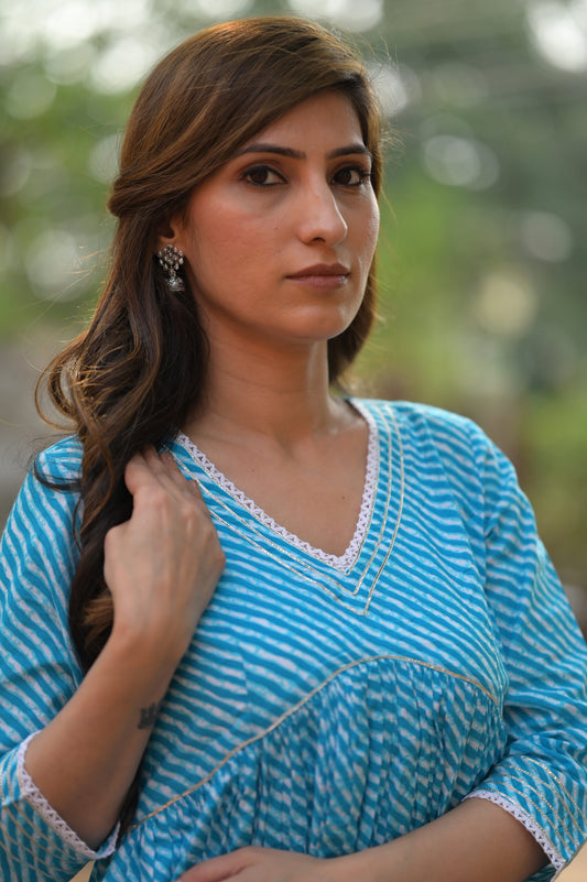 Blue Lehriya Long Dress