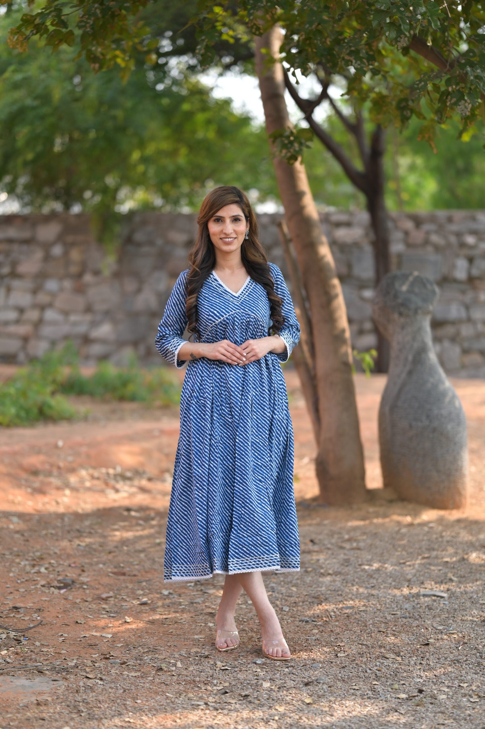 Dark Blue Printed Long Dress