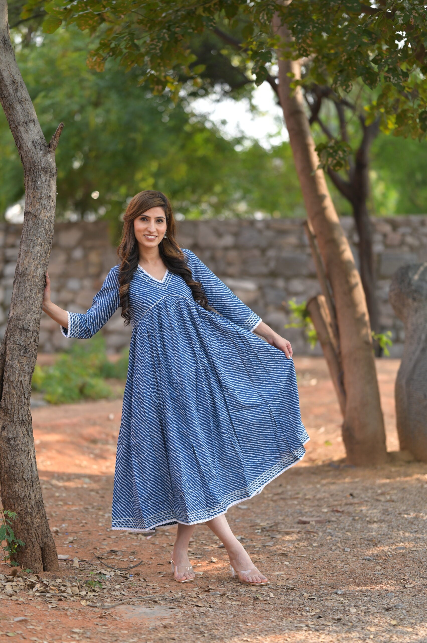 Dark Blue Printed Long Dress