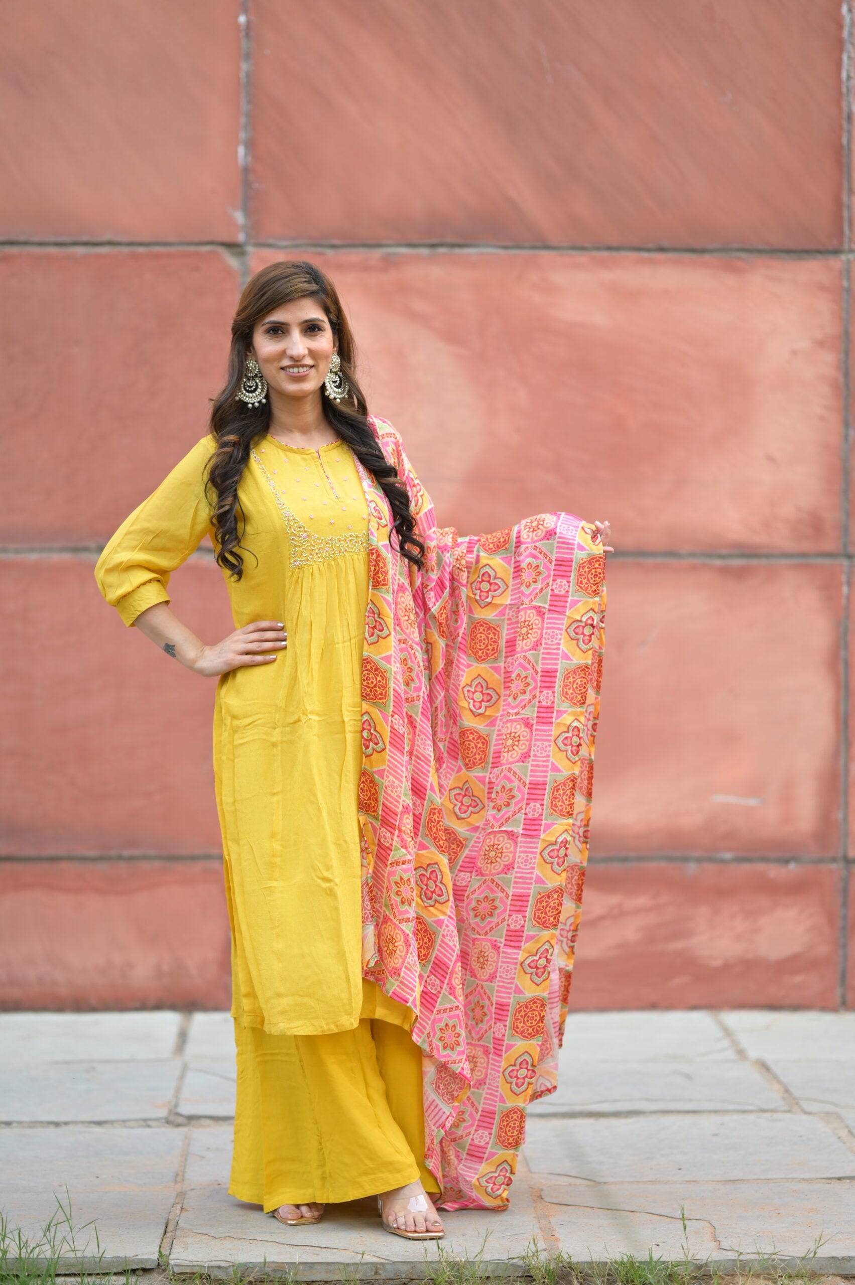 Yellow Crepe Georgette kurta Plazo set