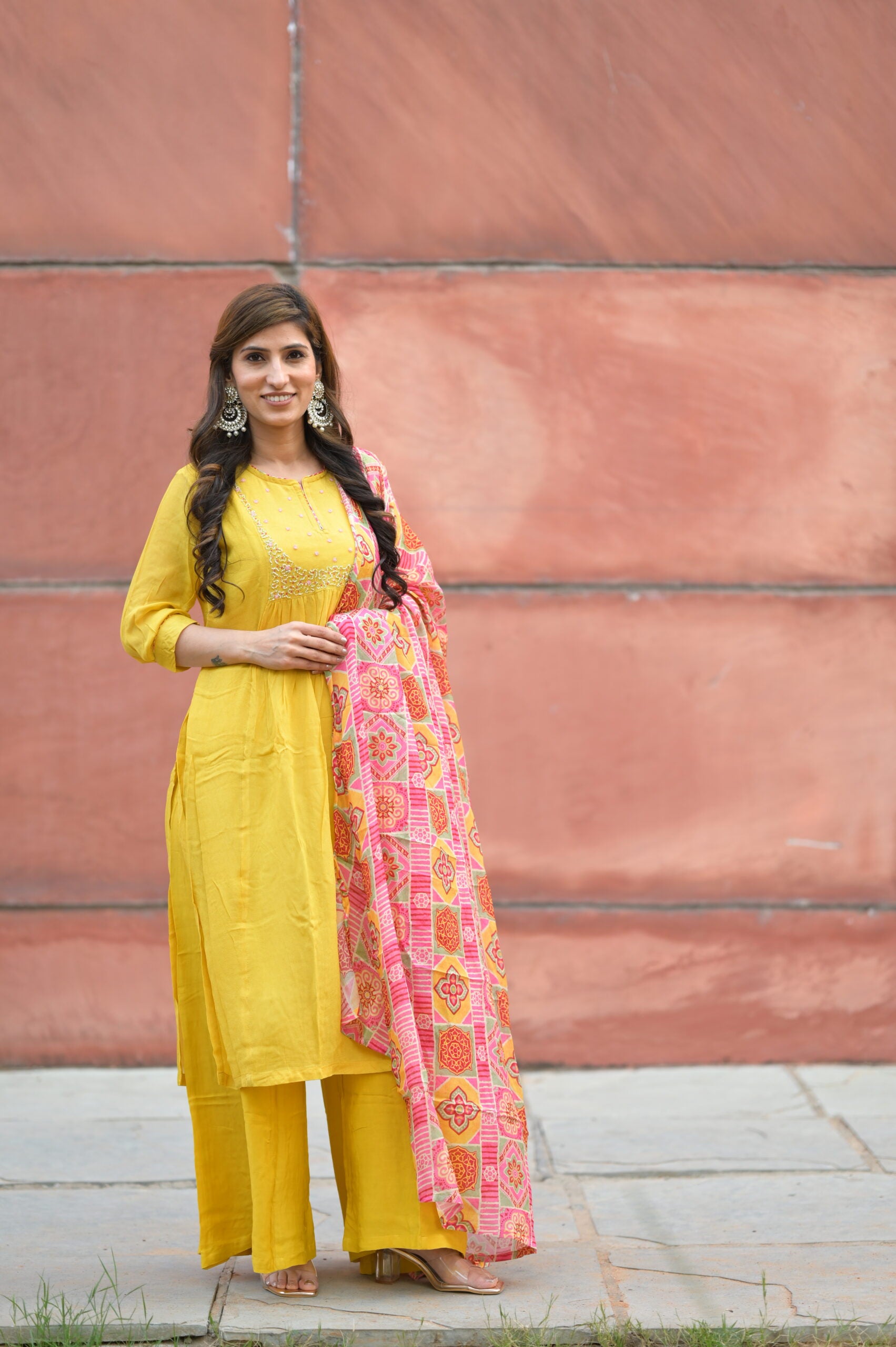 Yellow Crepe Georgette kurta Plazo set