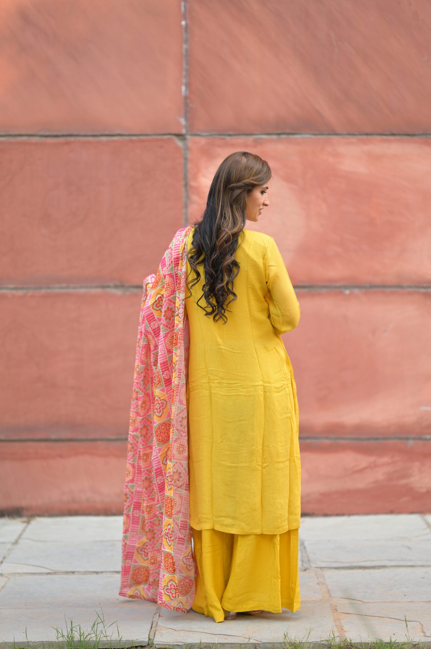 Yellow Crepe Georgette kurta Plazo set