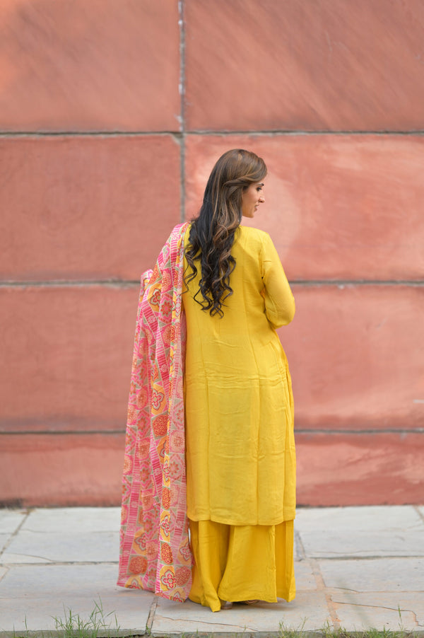 Yellow Crepe Georgette Kurta Plazzo Set