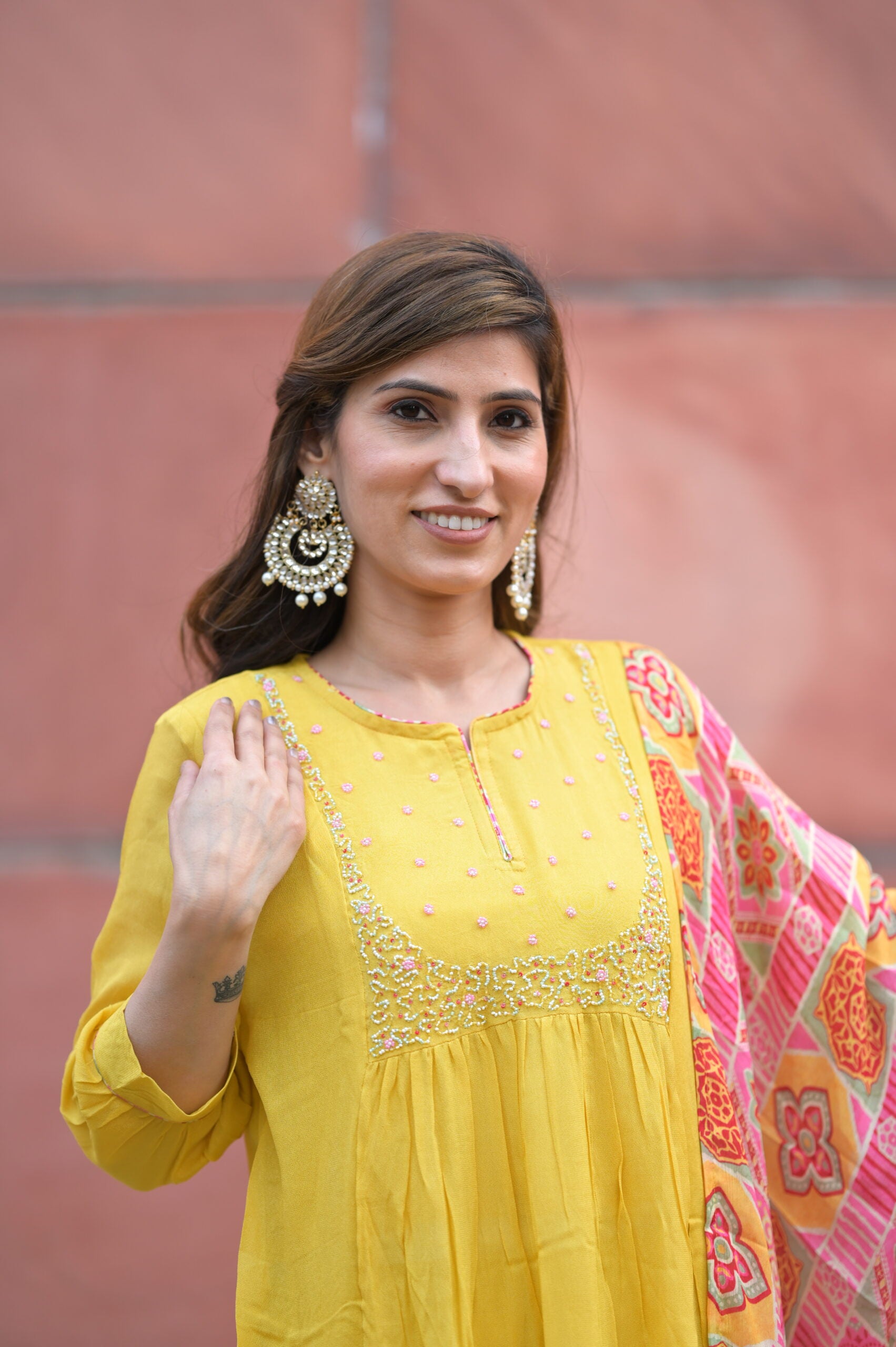 Yellow Crepe Georgette kurta Plazo set