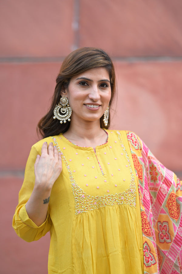 Yellow Crepe Georgette Kurta Plazzo Set