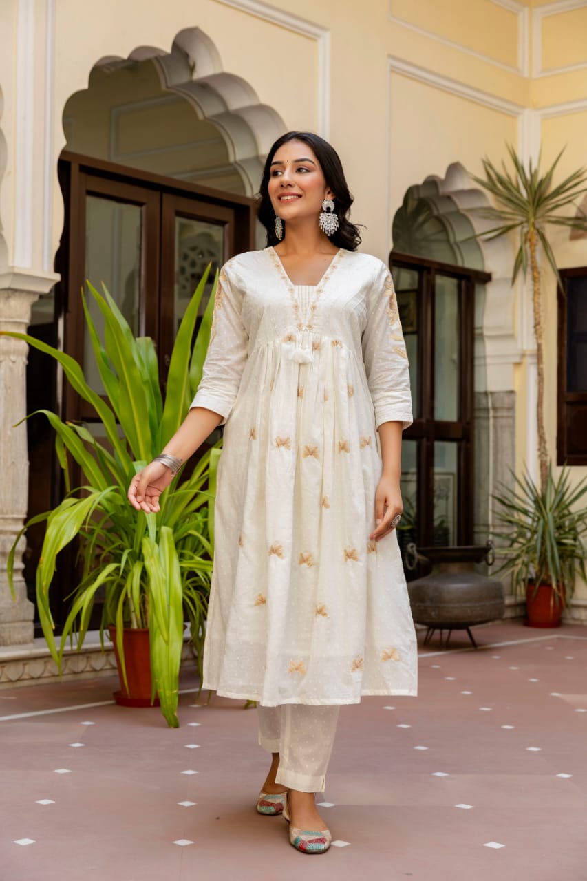Off White Cotton Kurta Pant Set