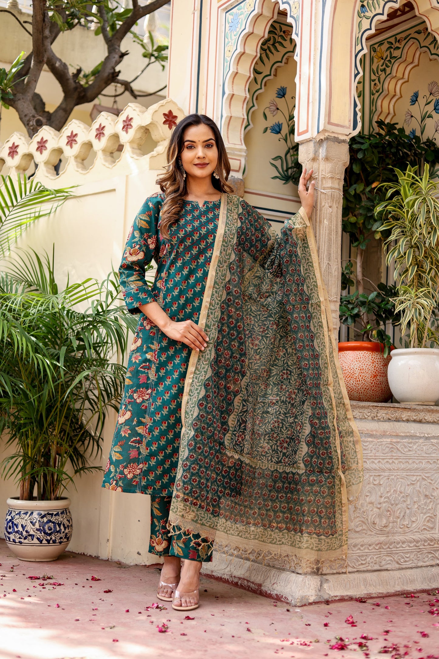 Green Kota Doriya Dupatta Set