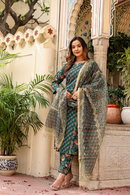 Green Kota Doriya Dupatta Set