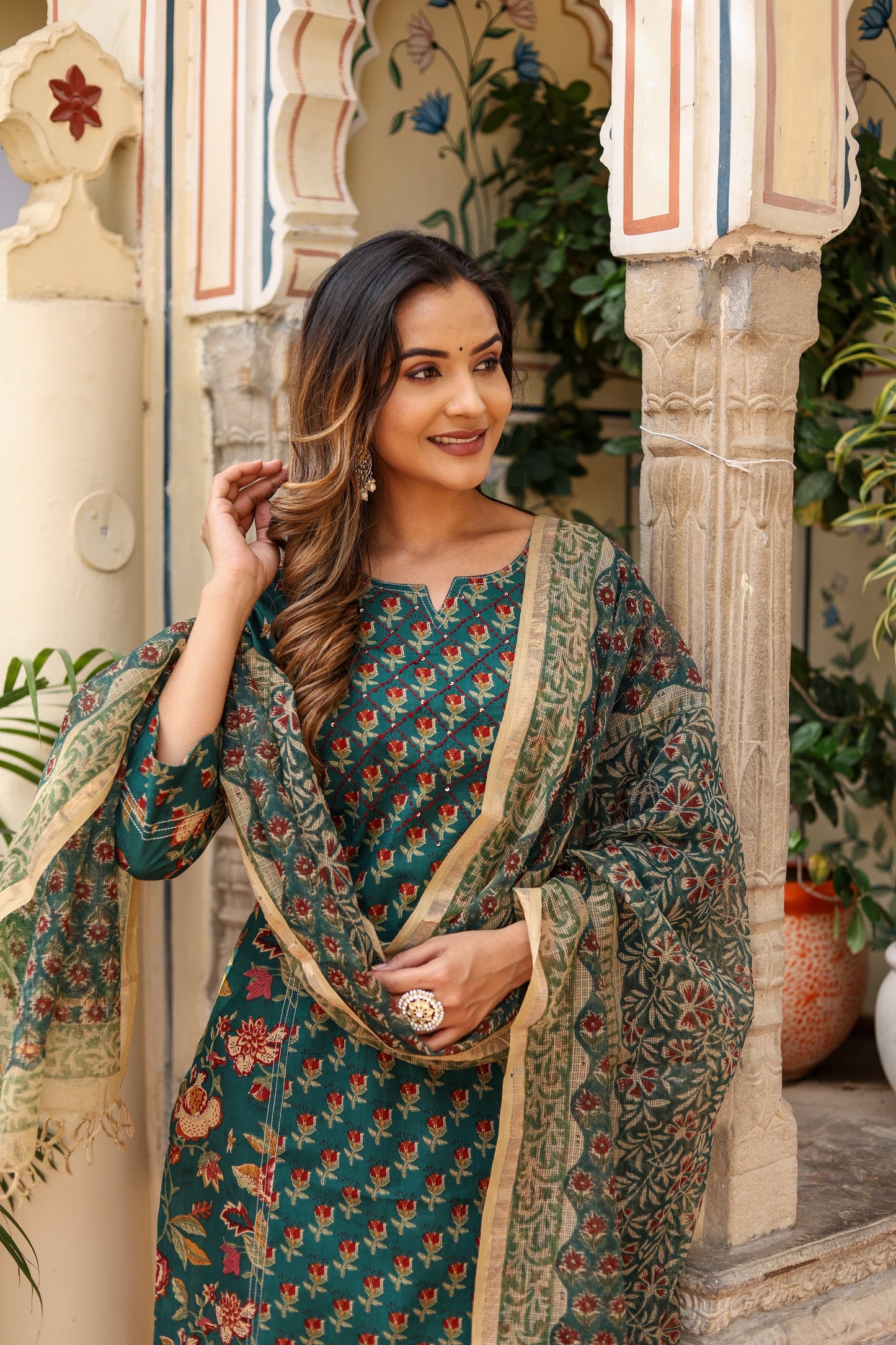 Green Kota Doriya Dupatta Set