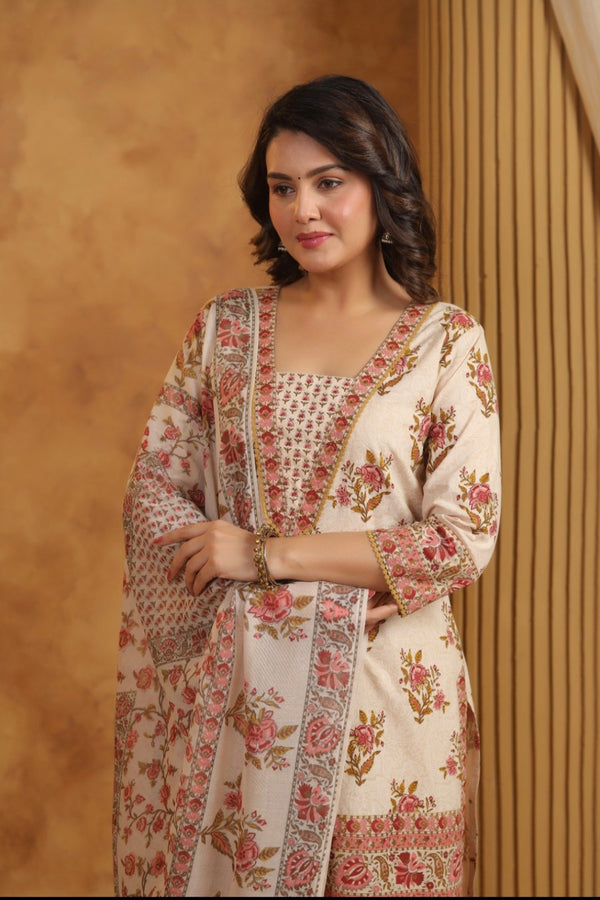 Off White Handblock Dupatta Set