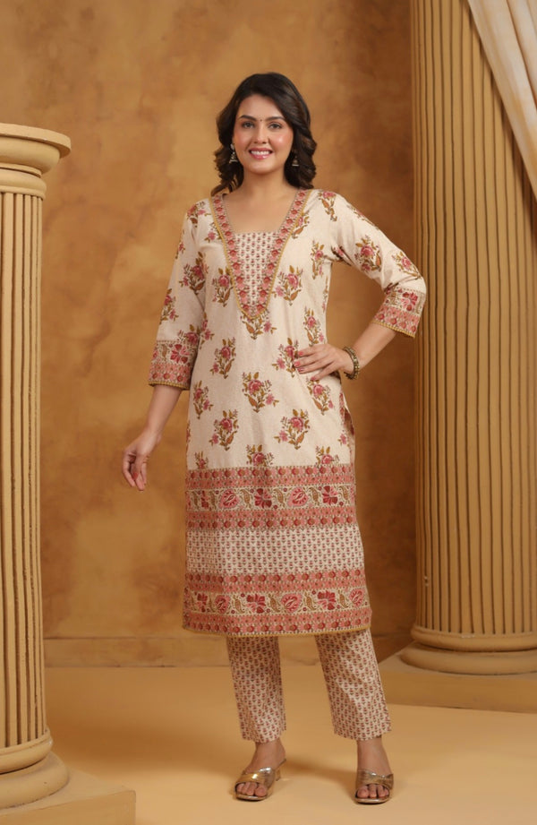 Off White Handblock Dupatta Set