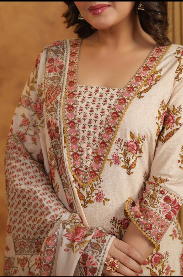Off White Handblock Dupatta Set
