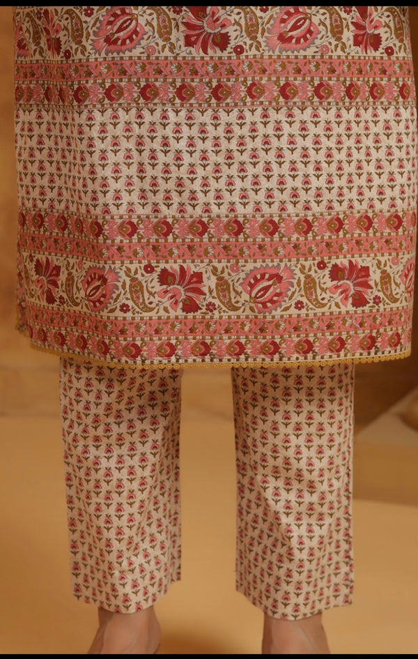 Off White Handblock Dupatta Set