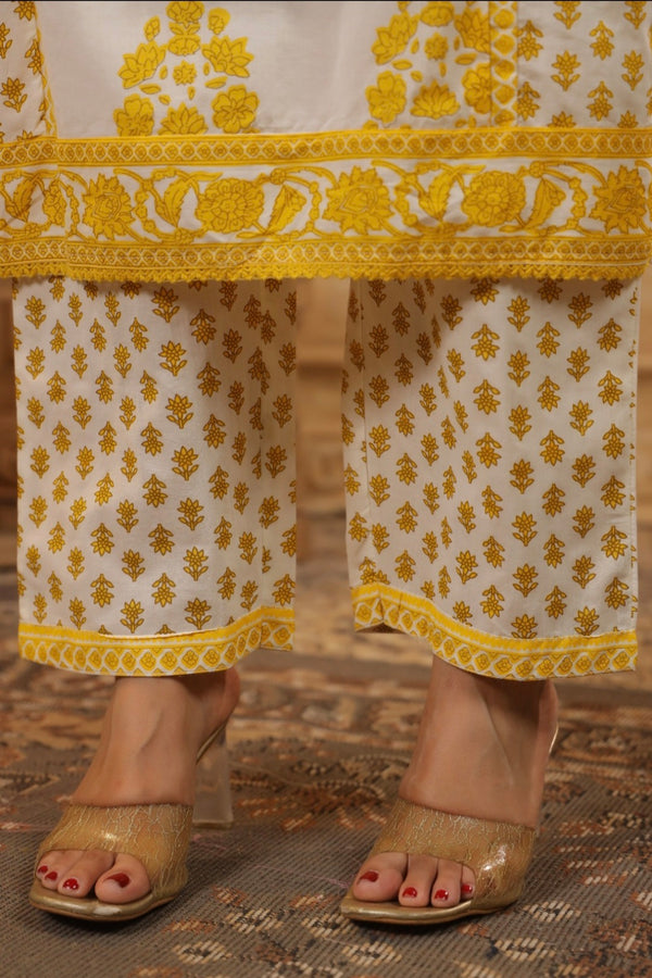 Yellow Handblock Dupatta Set