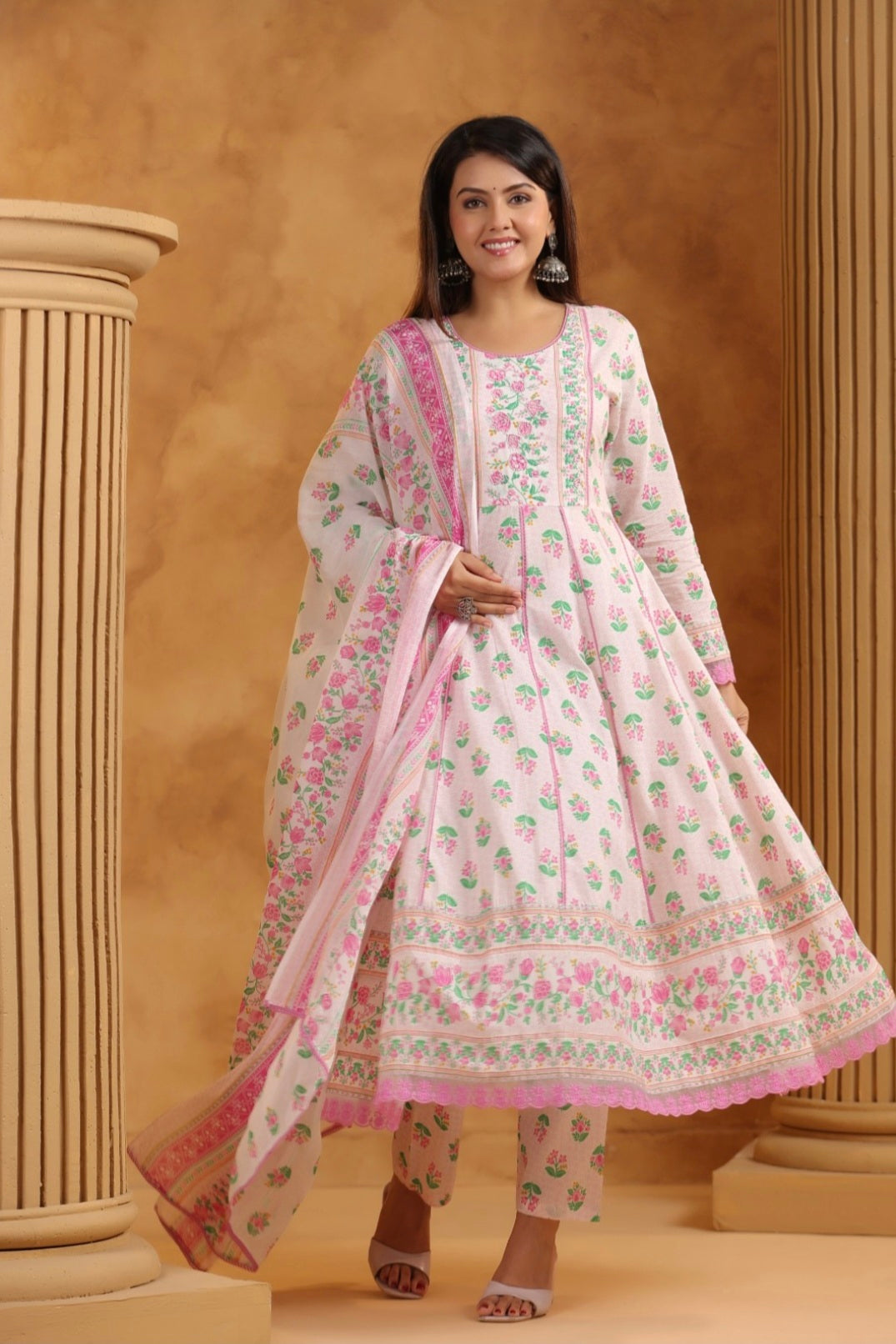 Pink Anarkali Dupatta Set