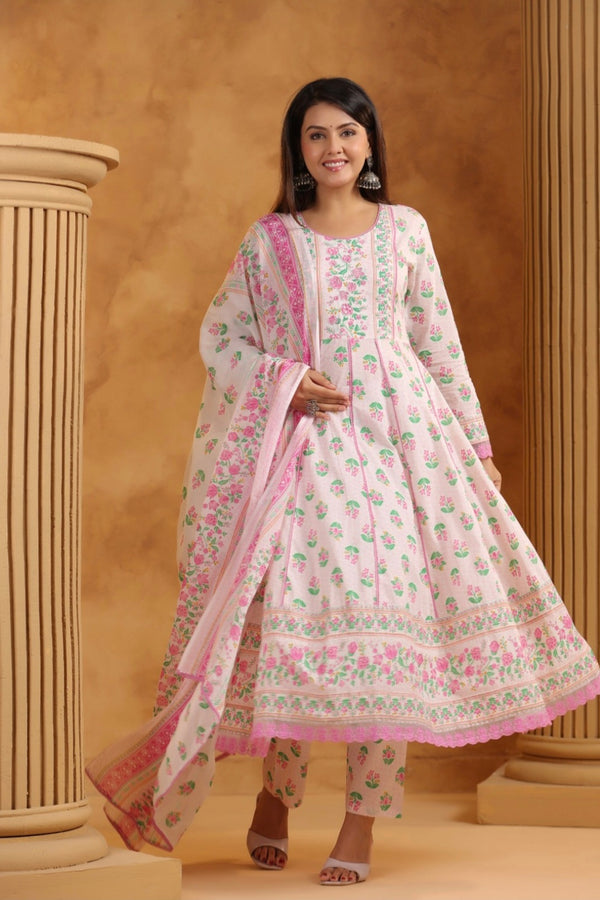 Pink Anarkali Dupatta Set