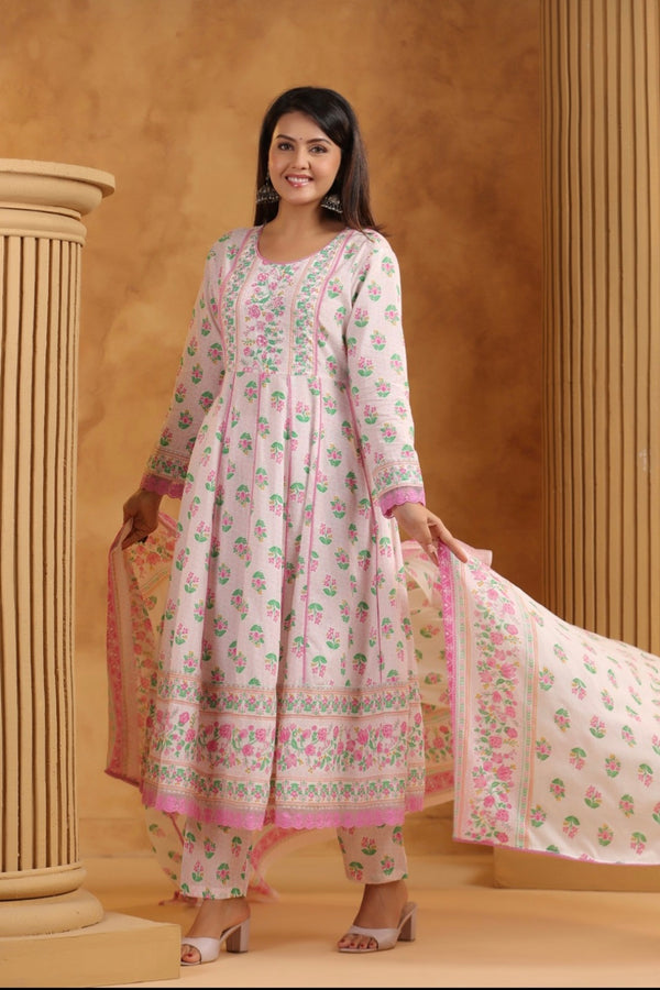 Pink Anarkali Dupatta Set
