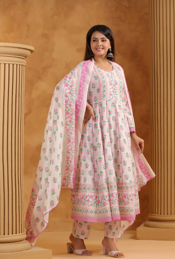 Pink Anarkali Dupatta Set